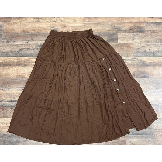 Crazy Cowgirl Brown Tiered Maxi Skirt Women L Western Boho Concho Button Prairie