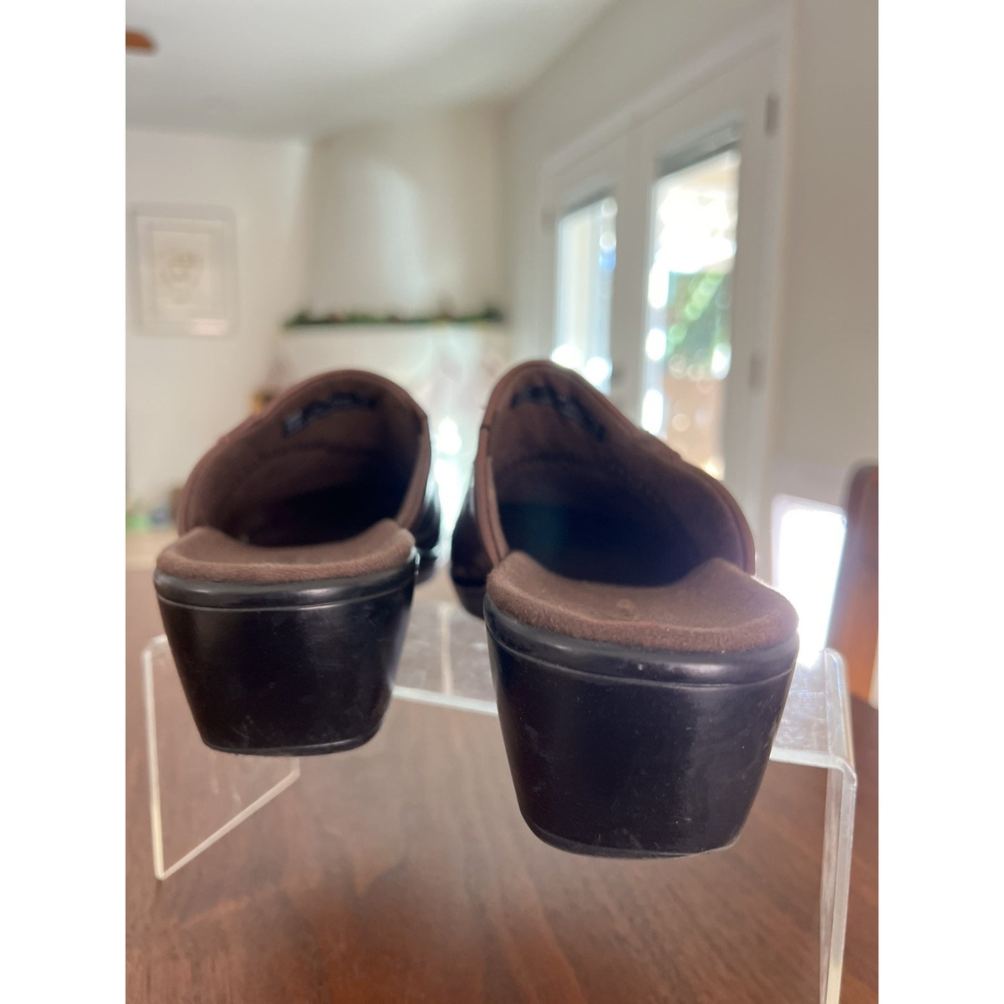 Clarks Bendables Women's 7M Brown Leather Slip-On Mules Clogs Comfort