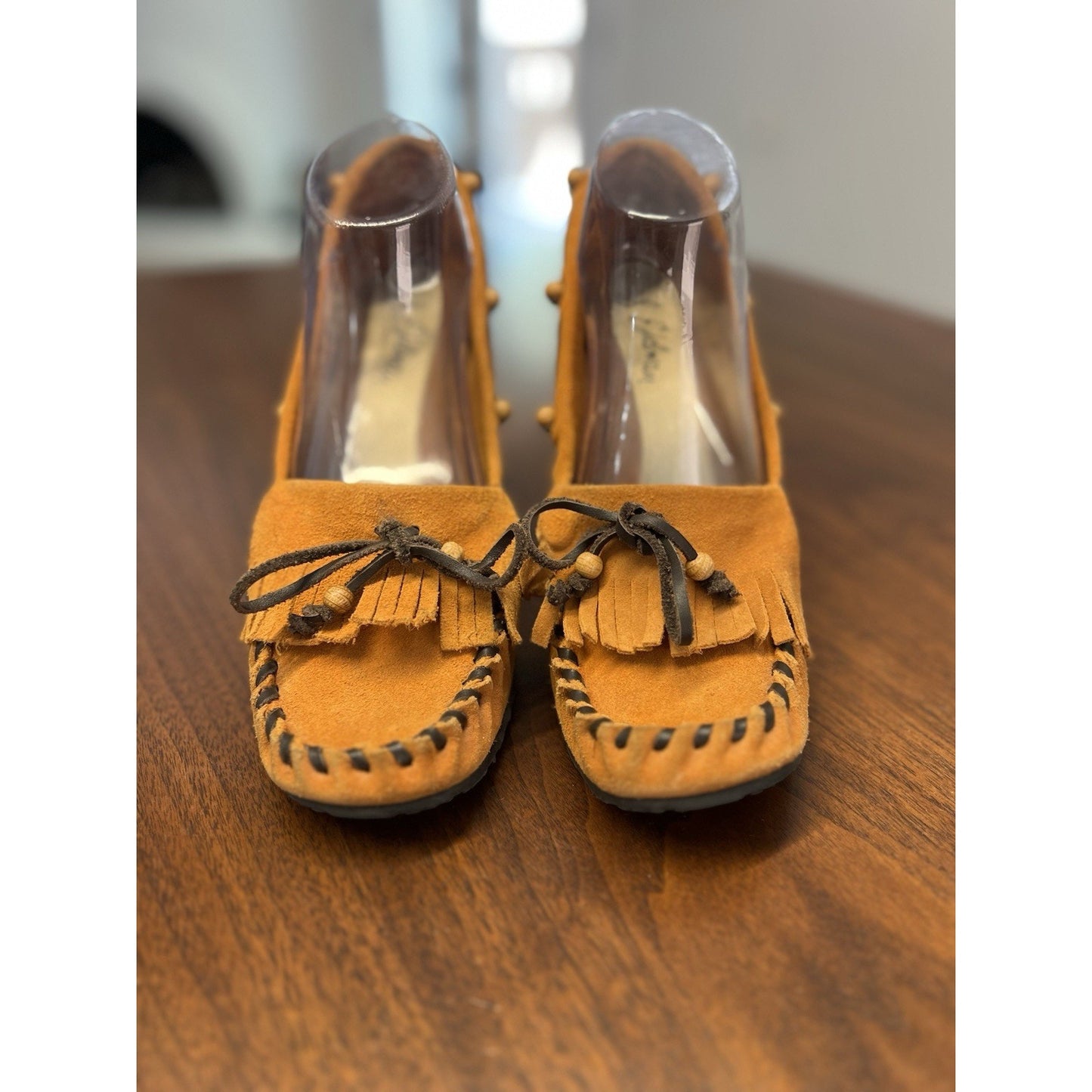 SAM EDELMAN ANGELINA WEDGE HEELS MOCCASIN SHOES TASSEL BEADED BOW WOMENS 9.5