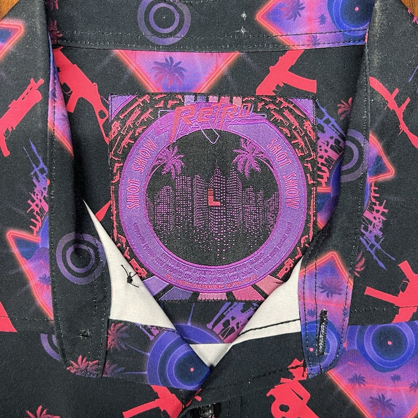 Retro Rifle Shot Show Vice City Shirt Black Button Up Polo Guns Hawaiian Beach