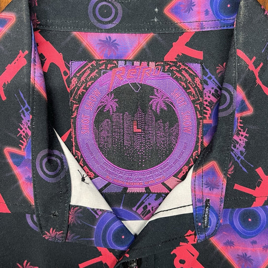 Retro Rifle Shot Show Vice City Shirt Black Button Up Polo Guns Hawaiian Beach