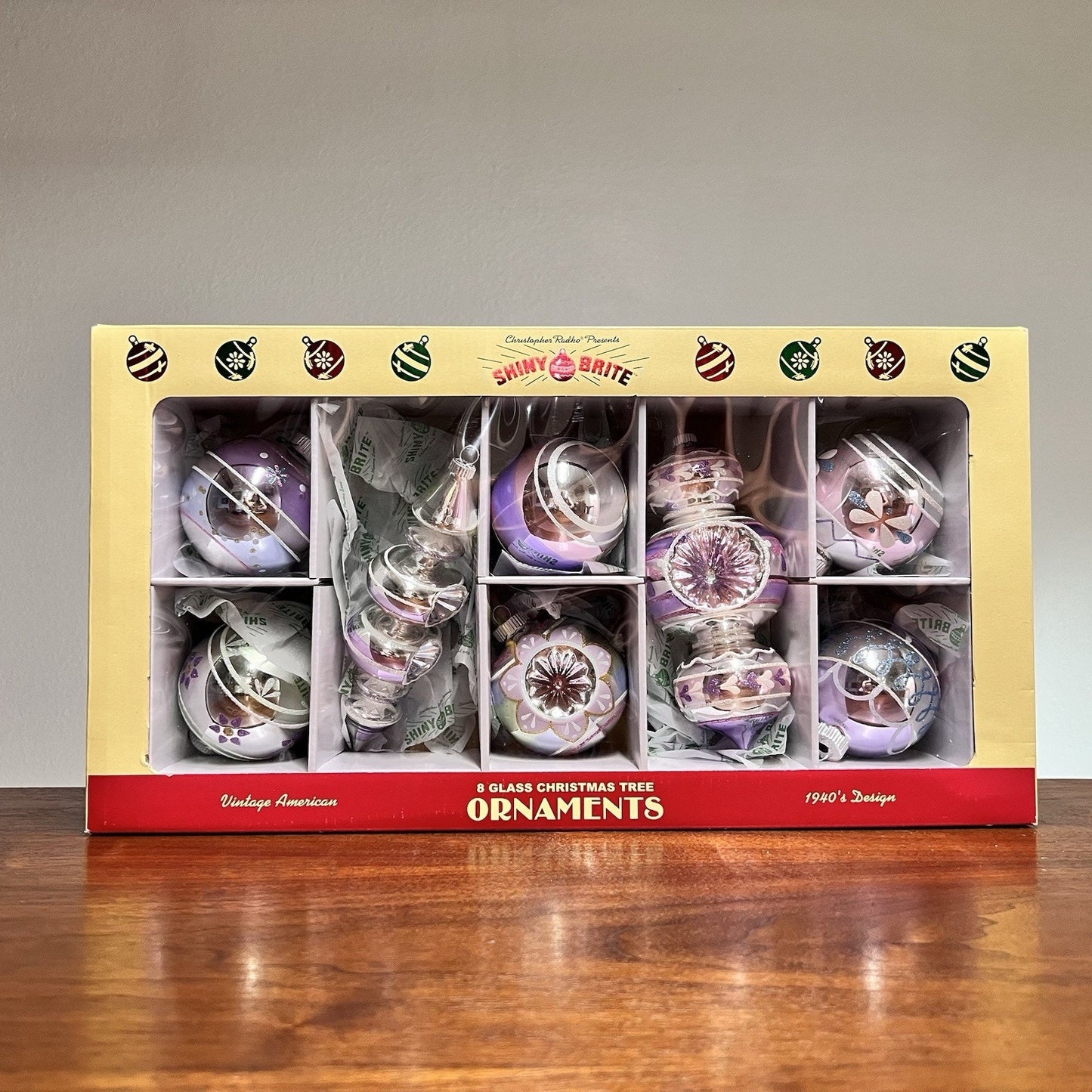 Shiny Brite Radko Pastel Christmas Ornament Reflector, Indent & Finial MCM Style