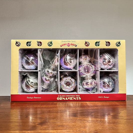 Shiny Brite Radko Pastel Christmas Ornament Reflector, Indent & Finial MCM Style