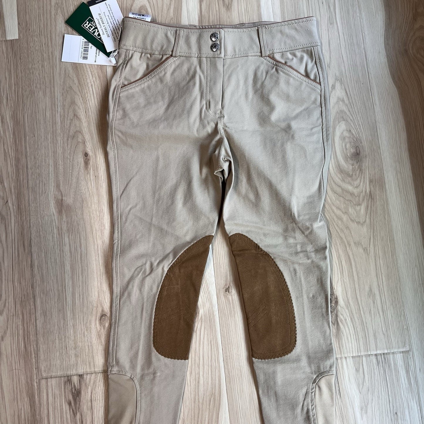 NWT Dover Saddlery Beverly Breeches Girls 14 Horse Riding Pant Tan Knee Patch