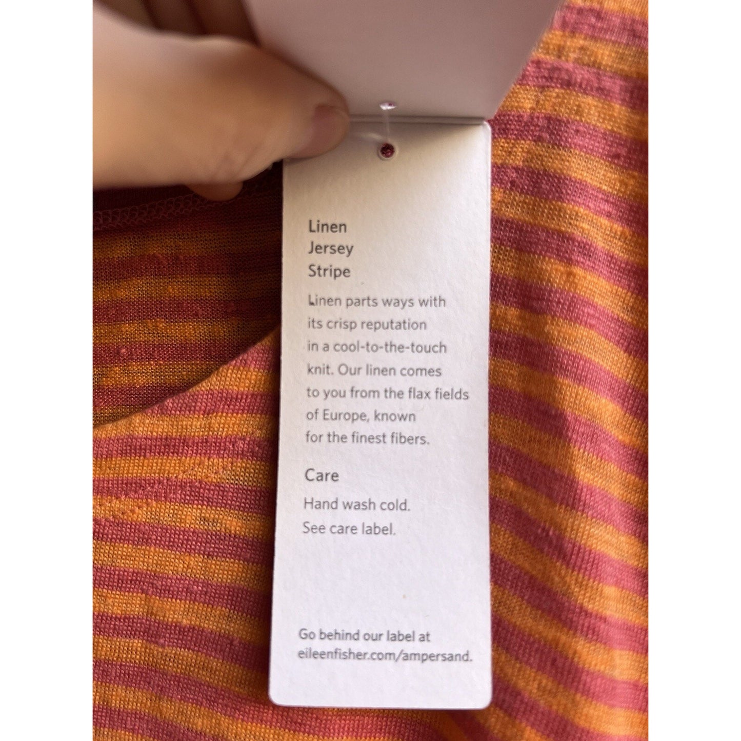 NWT Eileen Fisher (S) Linen Stripe Long Sleeve Tunic Organic Preppy Pink Orange