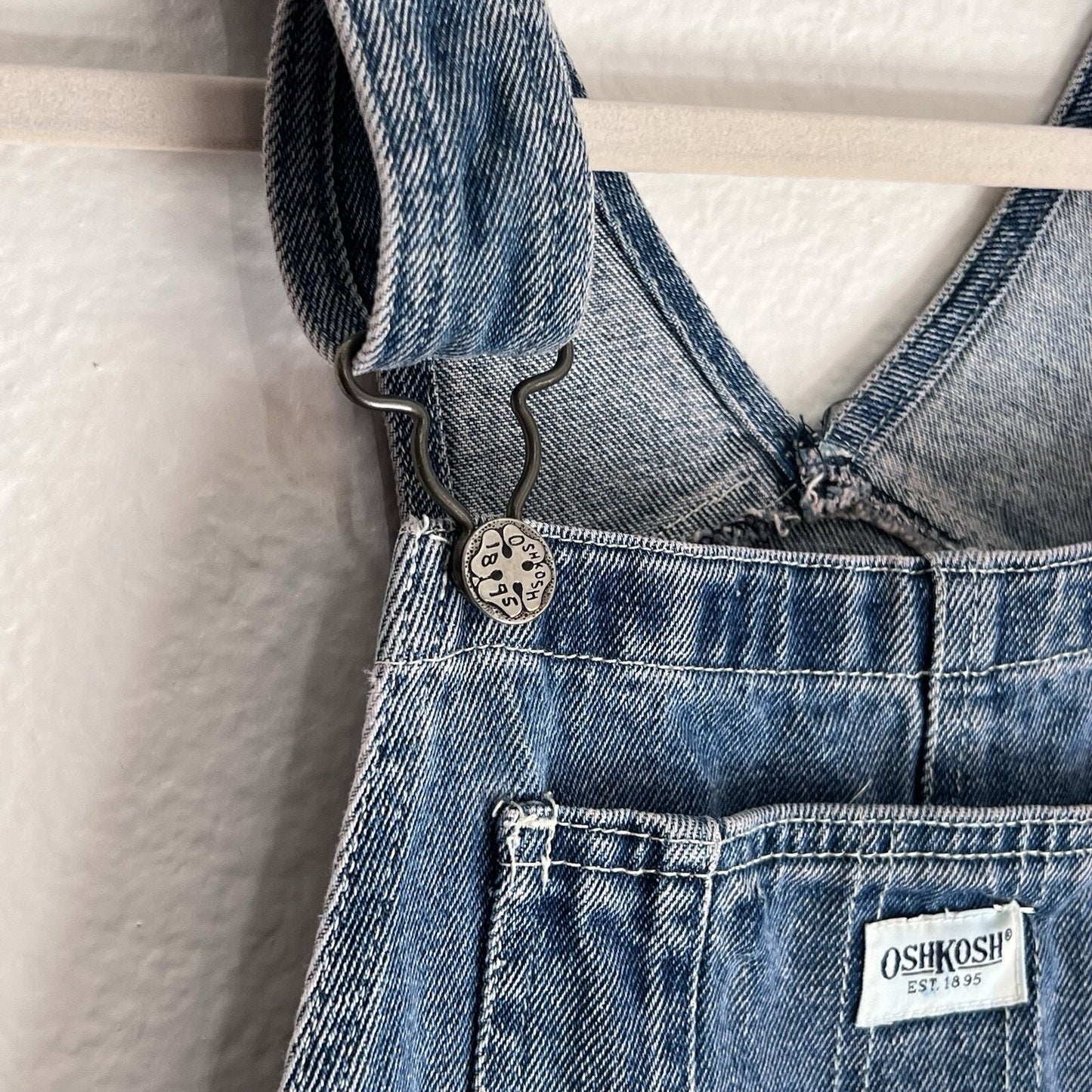 Vintage Oshkosh B'gosh Girls Lg 12/14 Denim Blue Jean Bib Overalls Floral