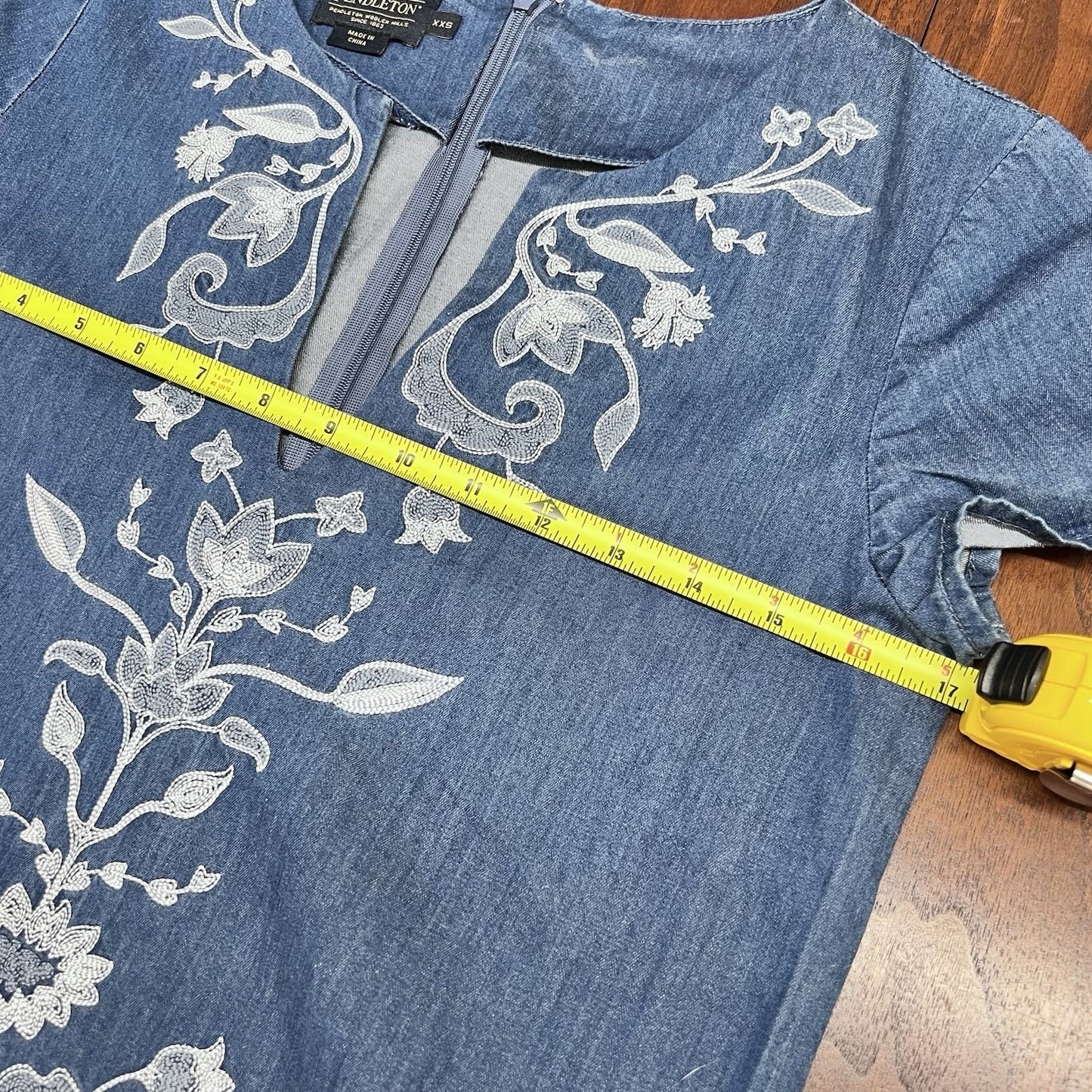 $169 Pendleton Shirt Dress XXS Tala Embroidered Chambray Denim Western Country