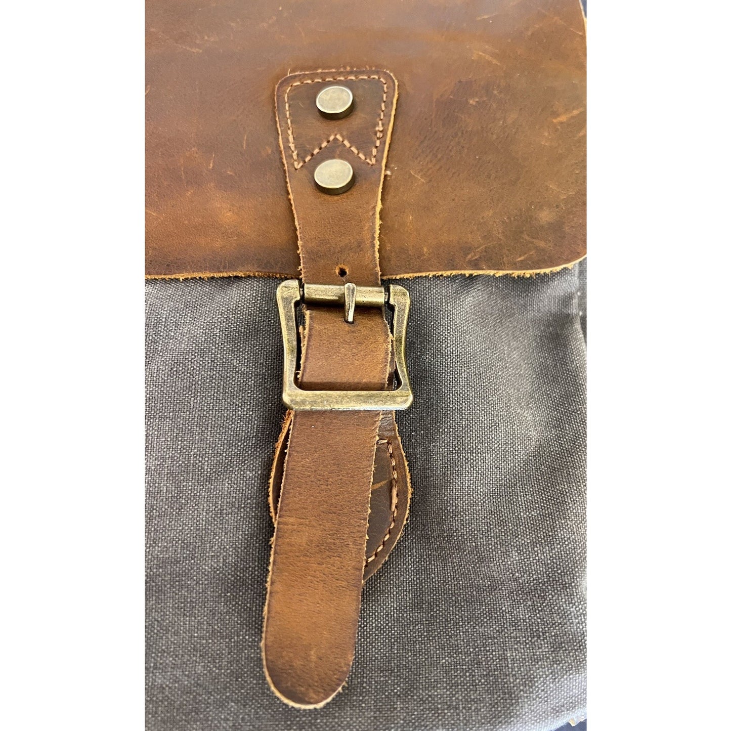 Vintage Style Leather & Canvas Wowbox Messenger Bag 6 Pocket + Organizer Sleeves