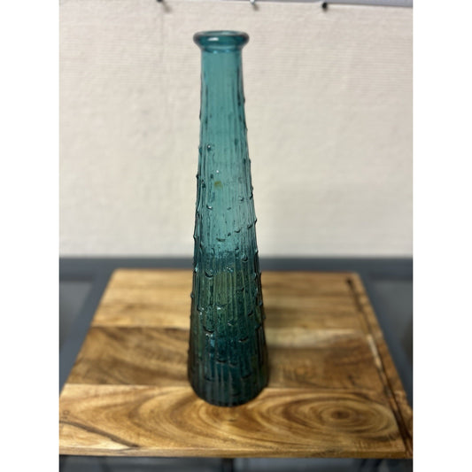 Vtg MCM Italian Empoli Glass Genie Bottle Teal Blue Bamboo Drip Decanter 15”