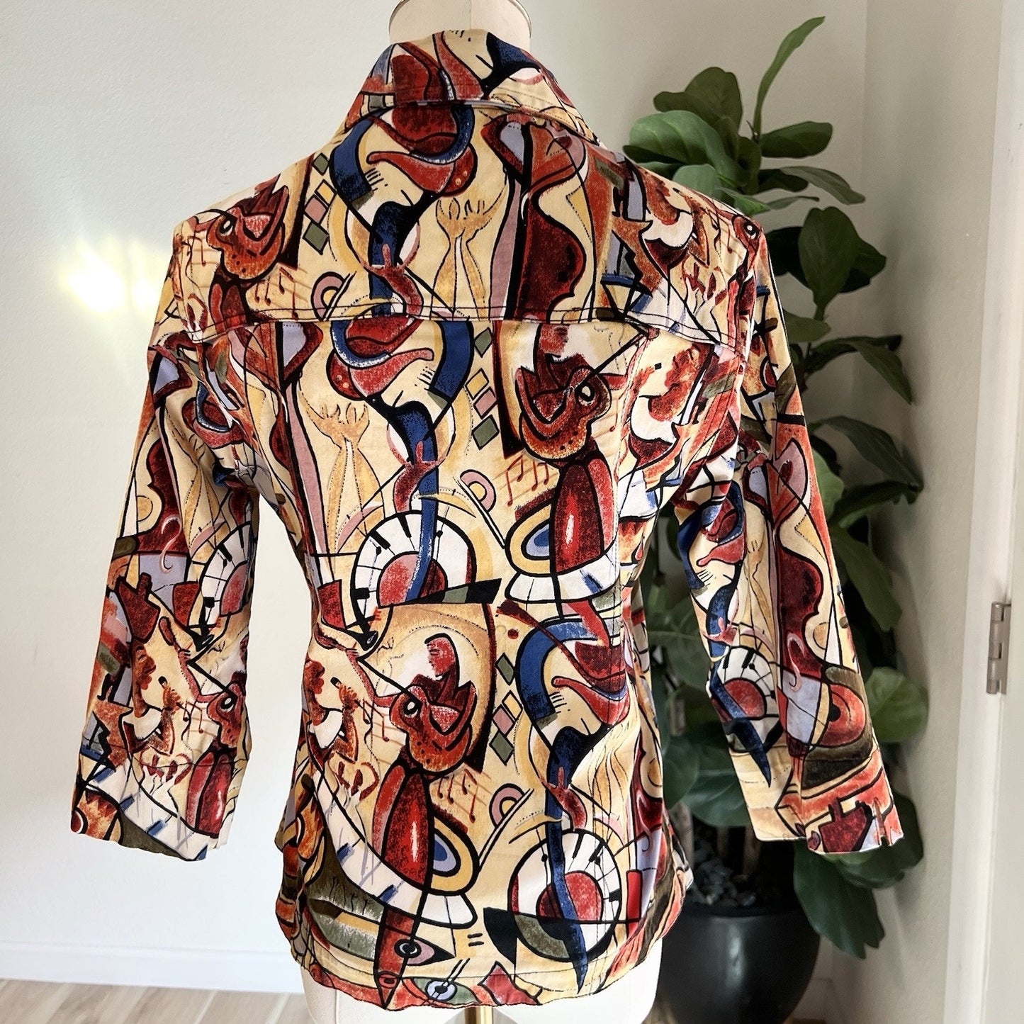 Kaktus Womans Jacket (S) Wearable Art Jazz Colorful Abstract Y2K 90s Button Up