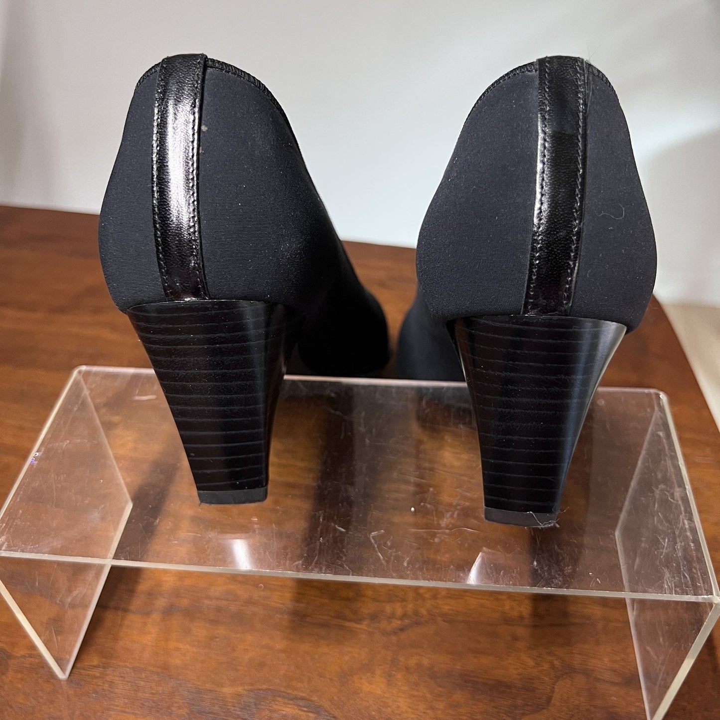 NEW Peter Kaiser 7.5 Black Pumps Fabric Leather Square Toe Cone Heel Shoe