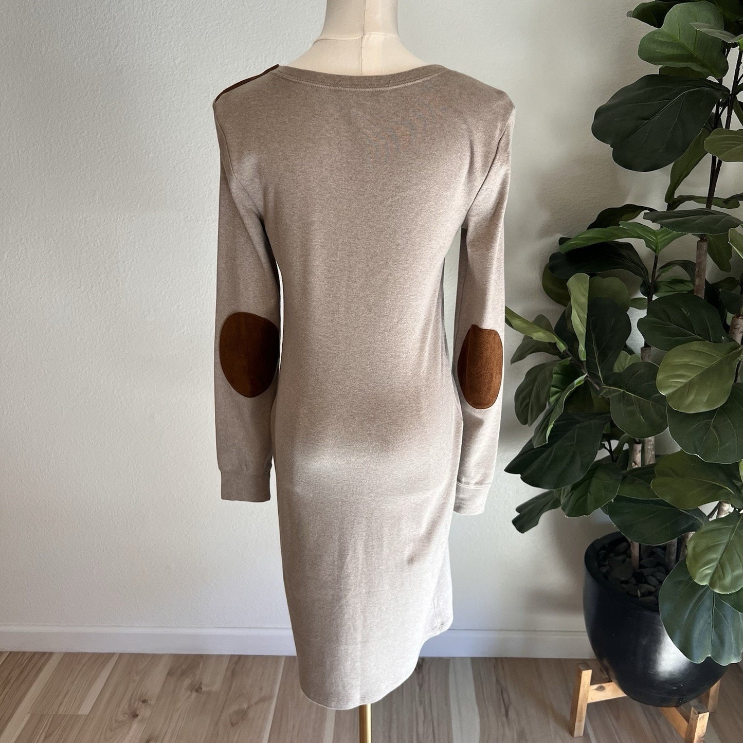 Ralph Lauren Black Label (S) Suede Elbow Patch Long Sleeve Sweater Dress Luxury