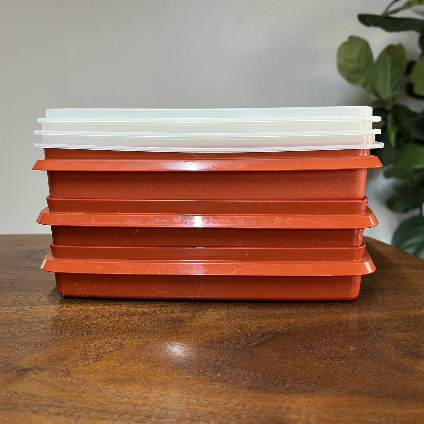3 x Vintage TUPPERWARE Deli Keeper w Lids Set Paprika Orange Retro 816 Stack