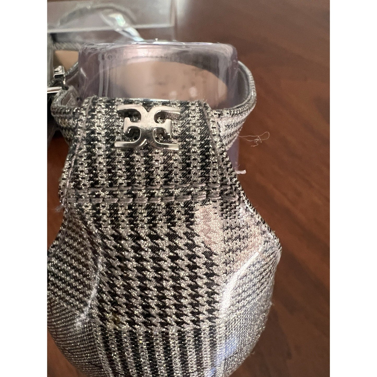 Sam Edelman Silver Plaid Yaro Ankle Strap Heels Women’s Size 9.5