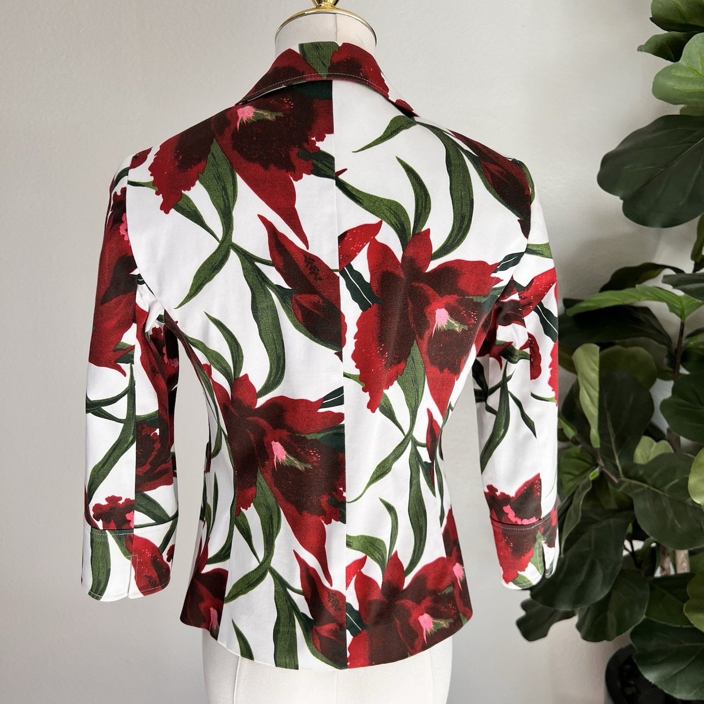 Lafayette 148 New York Women Blazer Sz 4 Petite White 3/4 Sleeve Floral Print