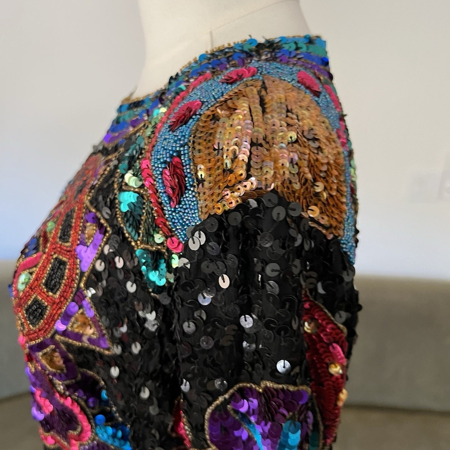 Laurence Kazar Top (L) 80s Glam Sequin Beaded Maximalist Statement Bold Party