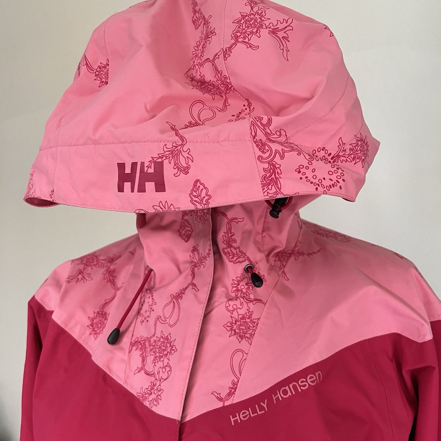 Helly Hansen Vancouver Rain Jacket (L) Women Coat Hooded Pink Colorblock Retro