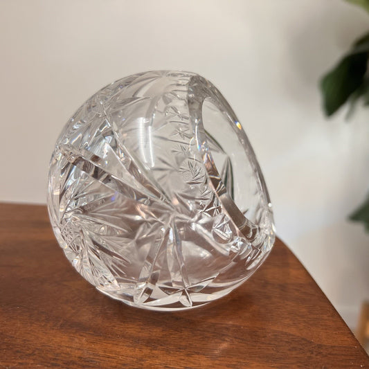 New Cut Lead Crystal Orb Ashtray Cigar Holder 60s Retro Pinwheel Cut Lounge