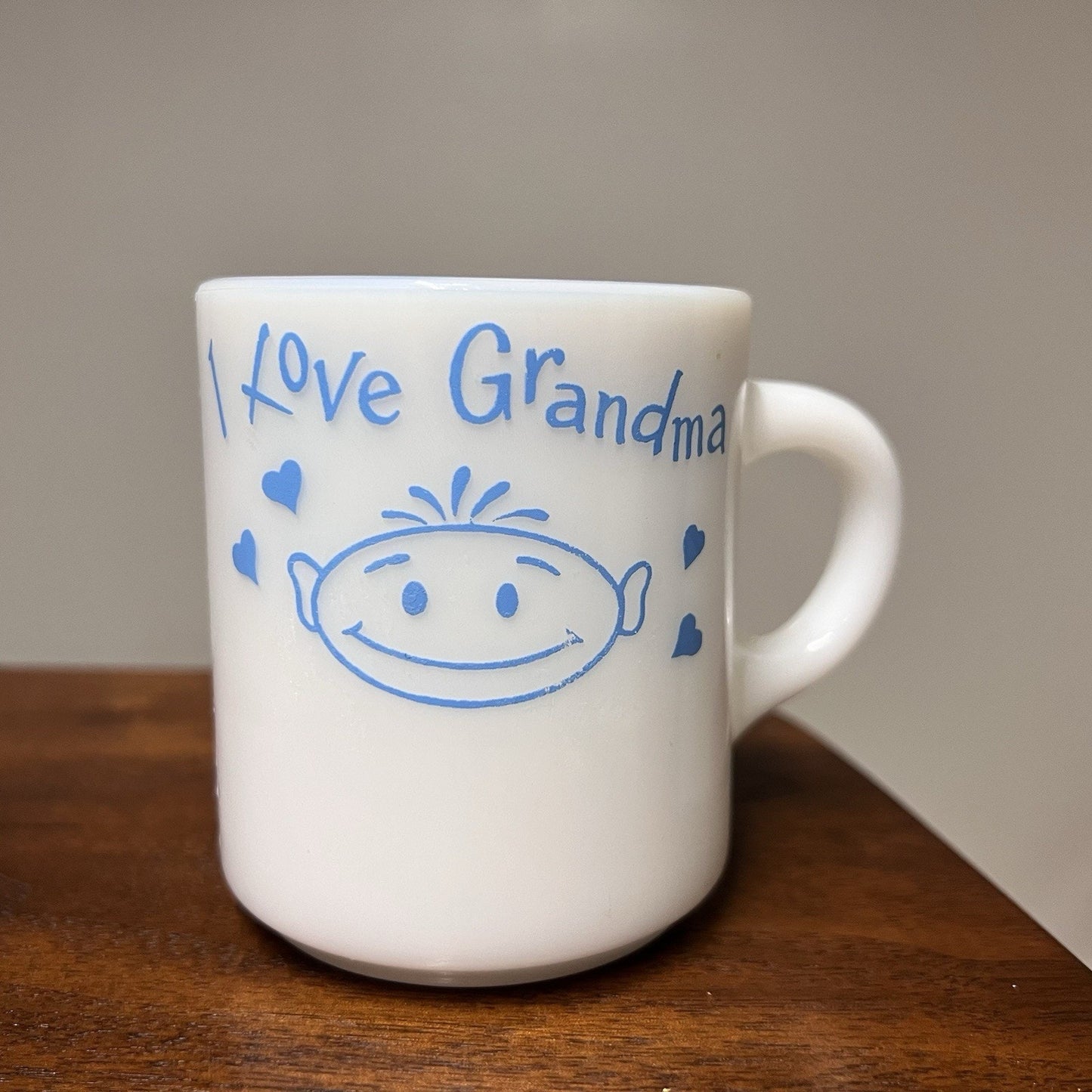 Hazel Atlas Coffee Mug “I Love Grandma” Milk Glass MCM Vintage Novelty Retro