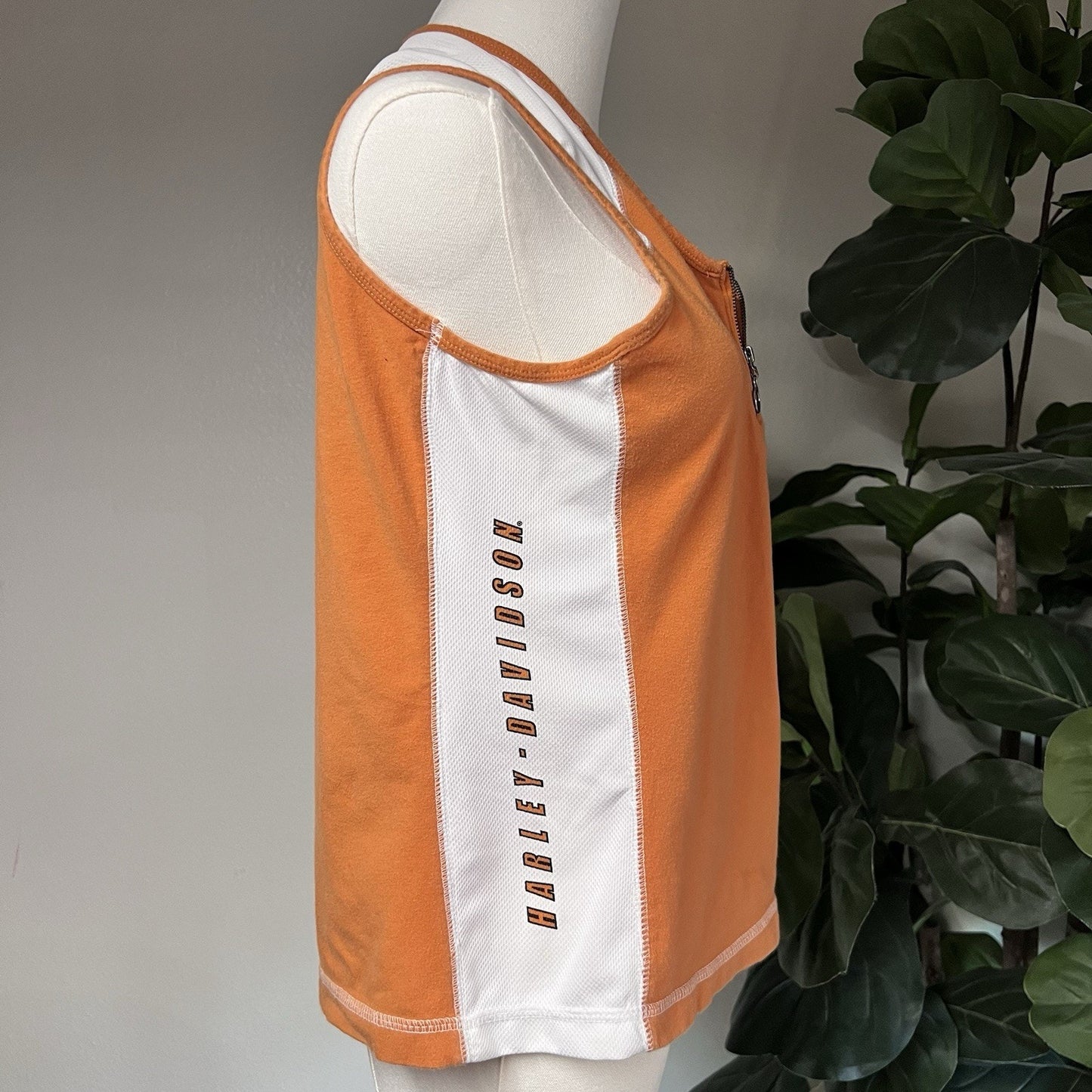 Vintage Harley Davidson XL Women’s 1/4 Zip Sleeveless Shirt Tank Top w Patch