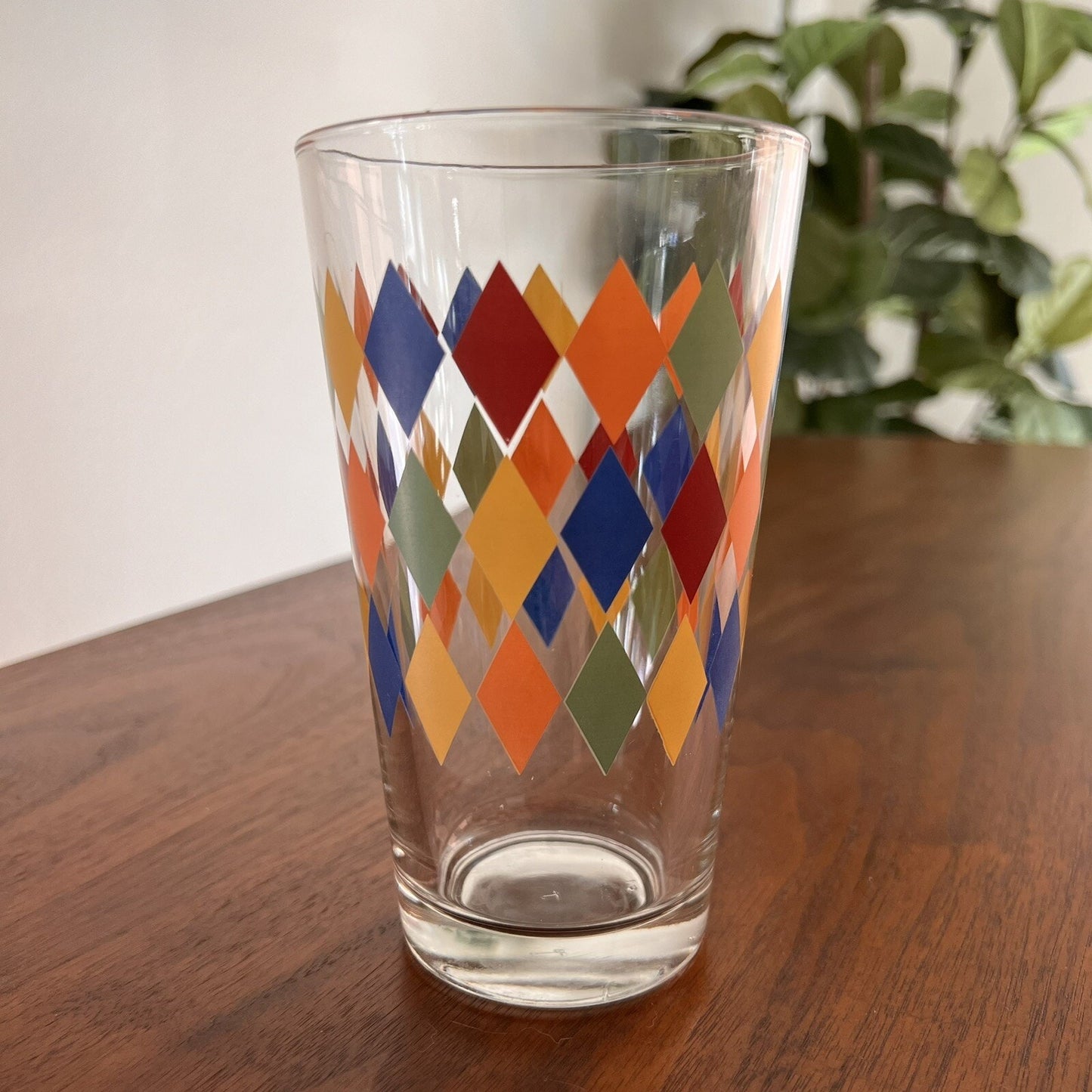 Retro MCM Ciao Harlequin Tumbler x4 By Artimino Diamond Libbey Glass Cup Vintage