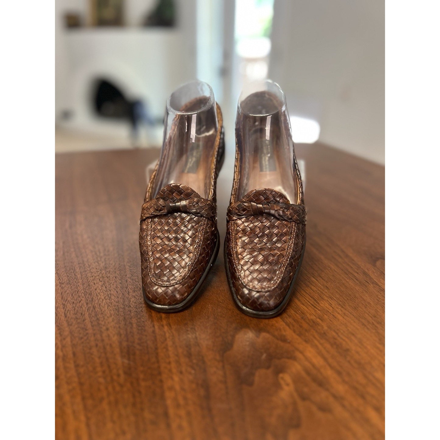 Vintage Sesto Meucci Brown Leather Woven Loafers Made in Florence Italy Sz. 7.5M