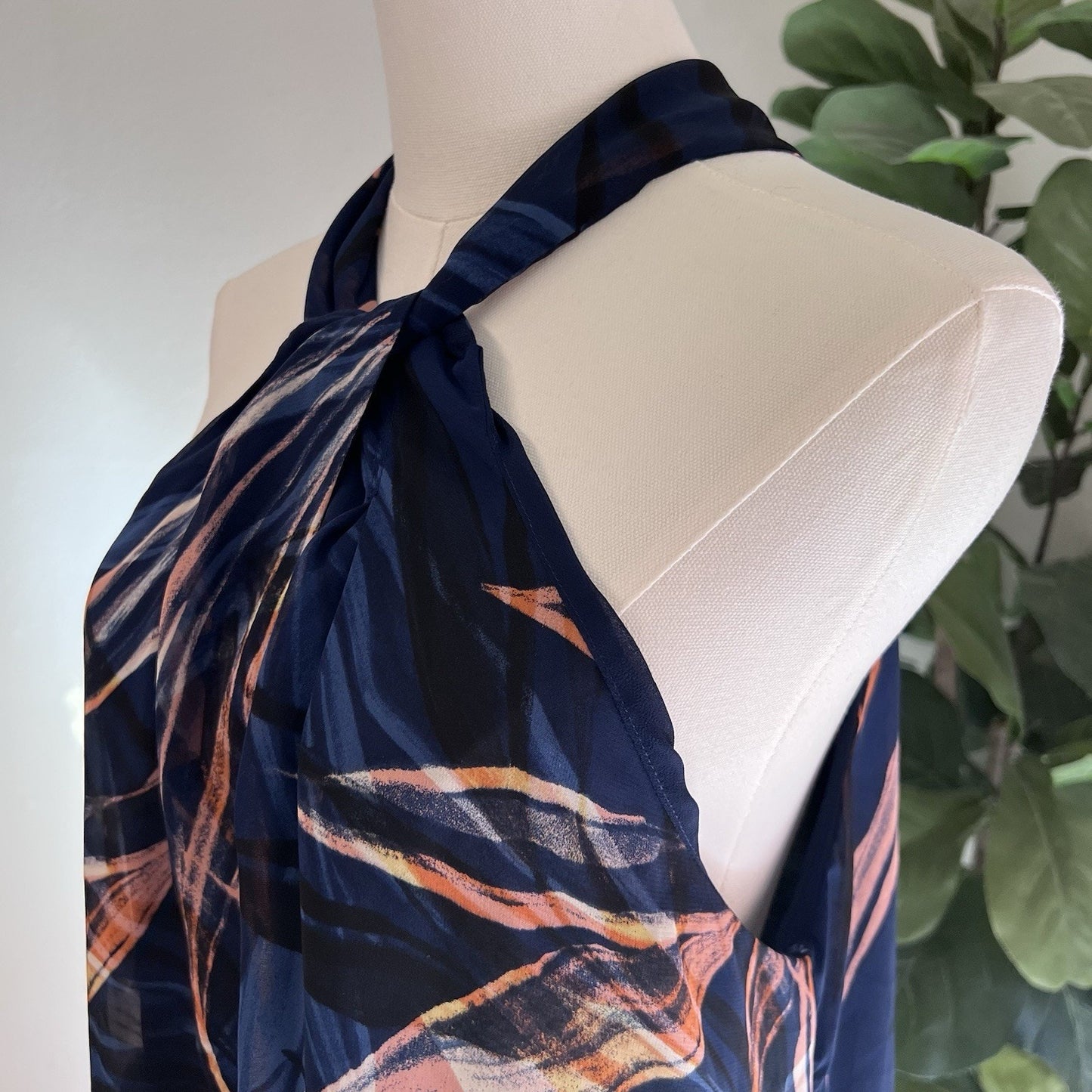 ASTR (L) Halter Scarf Neck Chiffon Overlay Shift Dress Keyhole Floral Sheer