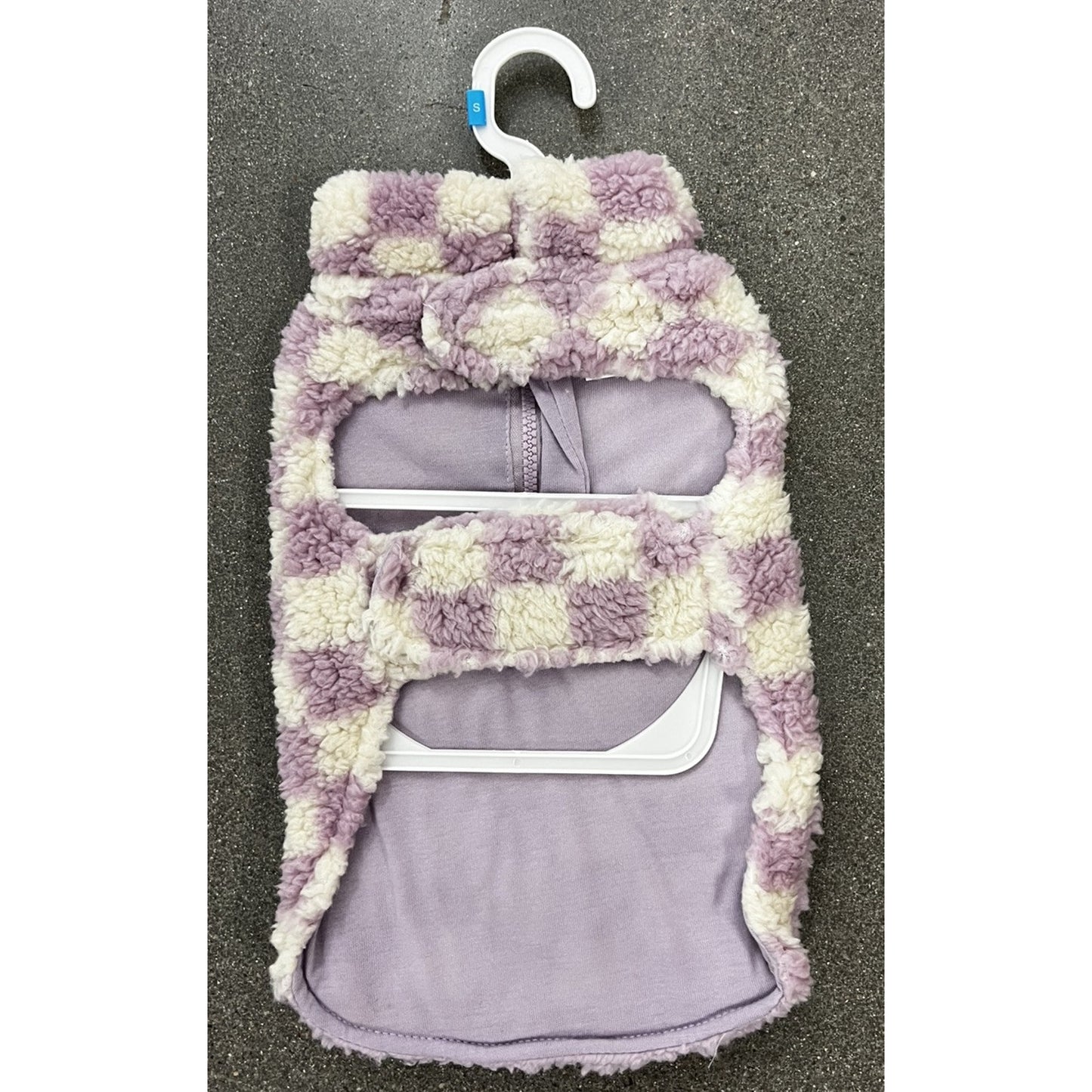 Top Paw Checkered Fleece Zip Up Jacket For Dogs. Purple Size S