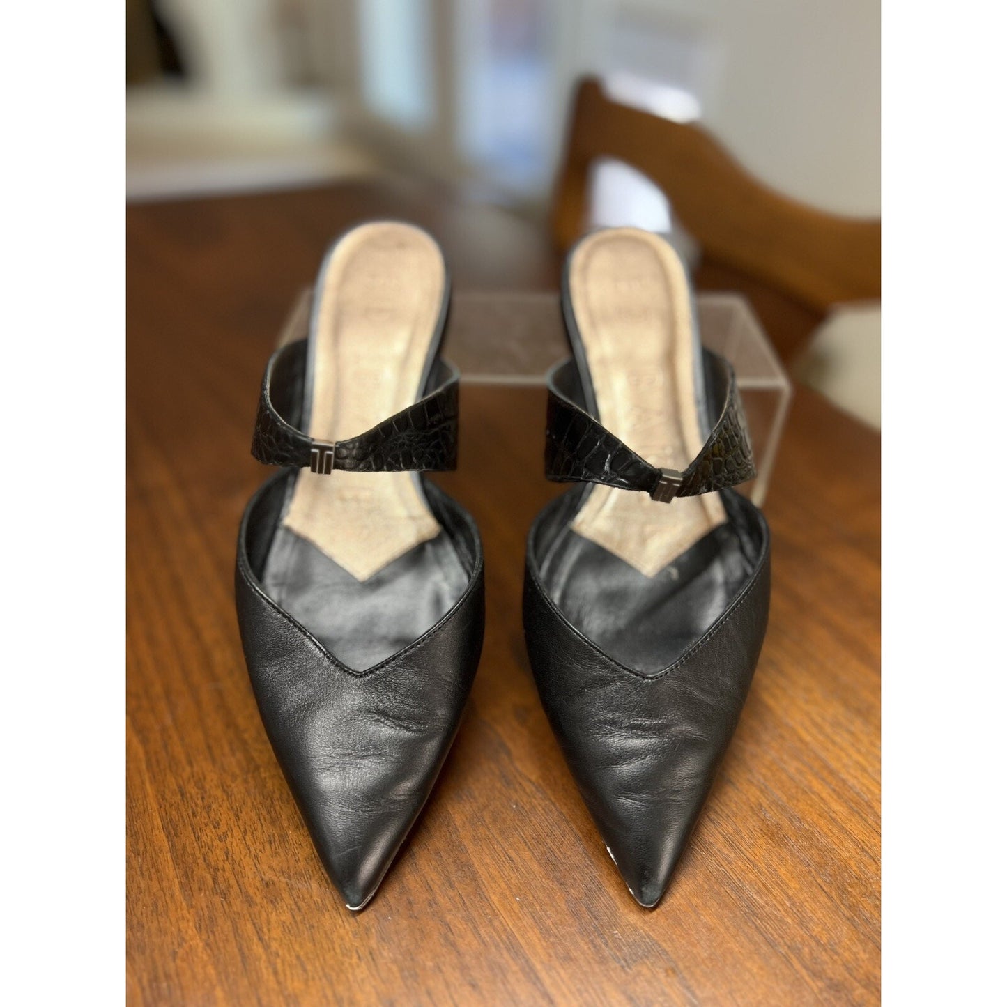$160 New Ted Baker 6.5 Oryla Pointed Toe Black Slip On Leather Mule Flats 37 EU