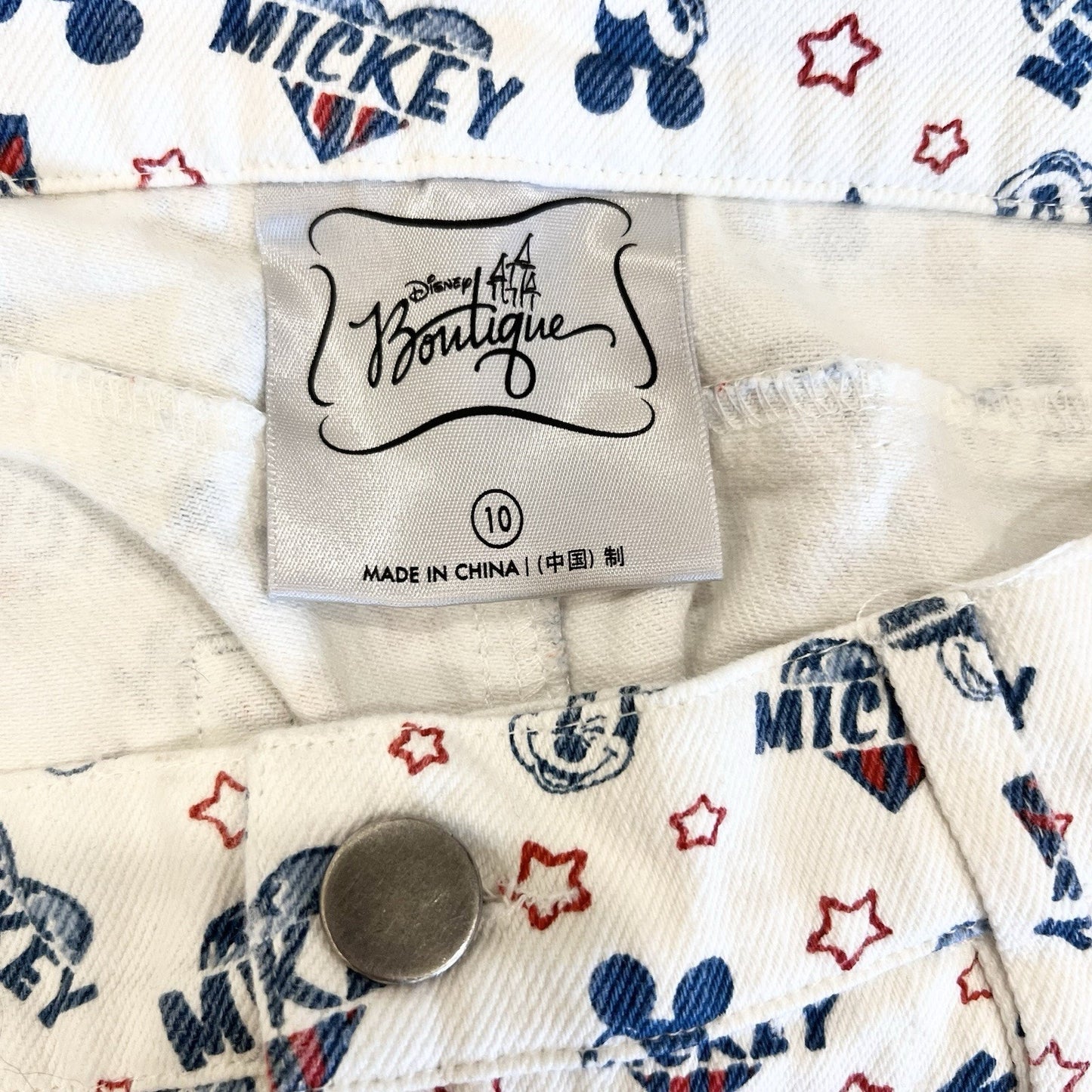 Disney Boutique Mickey Mouse Shorts Medium 10 Raw Hem Patriotic White Blue Red