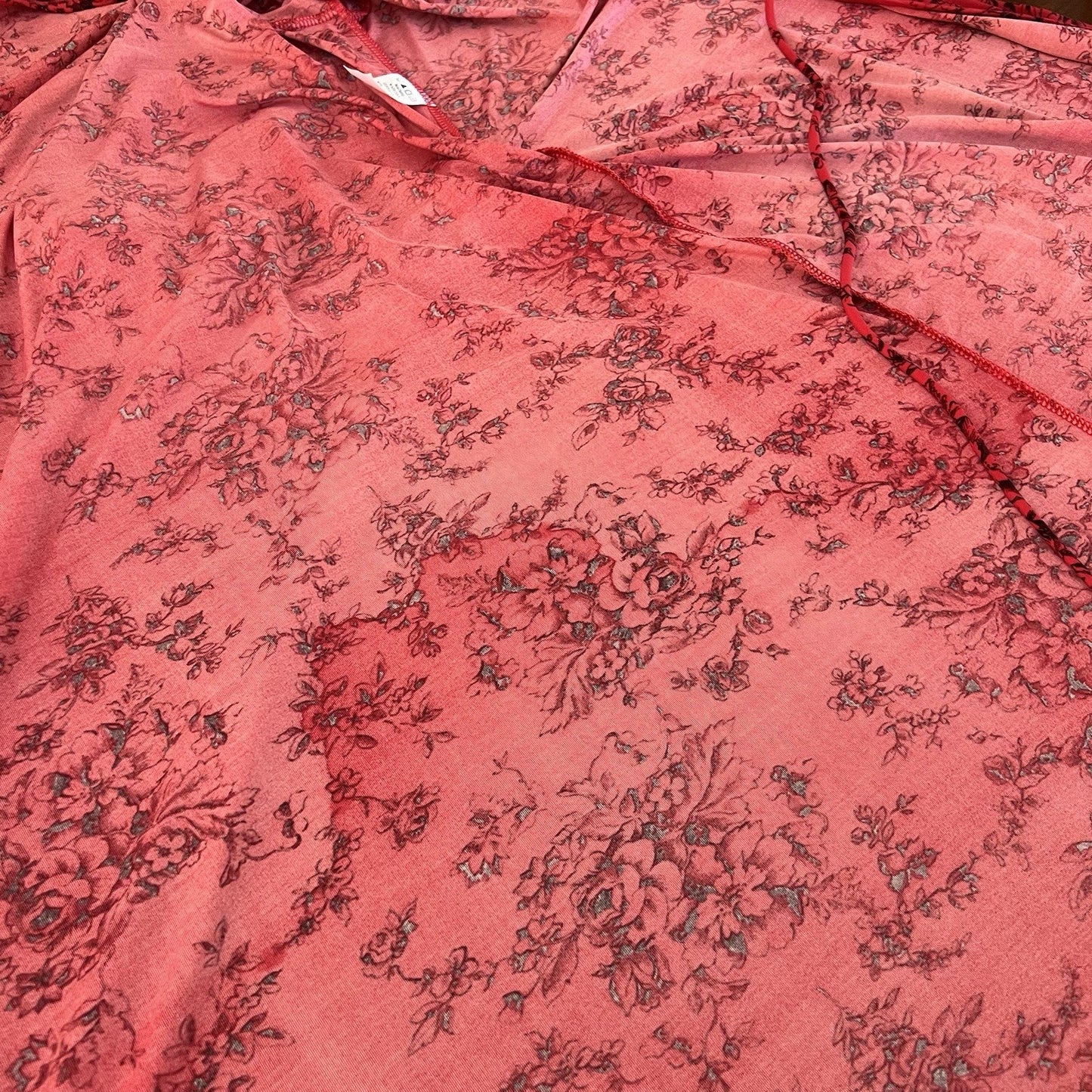 California Dynasty M/L Vintage Lace Red Floral Robe Kimono Belt Romantic Sexy