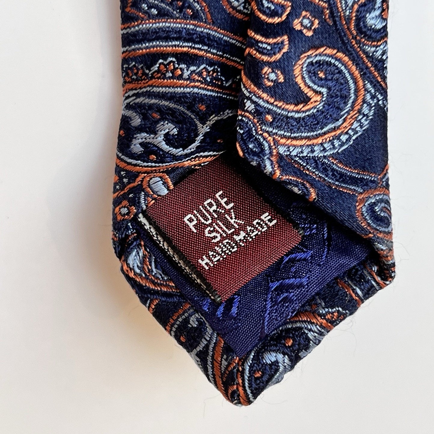 T.M. LEWIN Long Men's 100% Silk Necktie 63.5" Designer Blue Orange Paisley