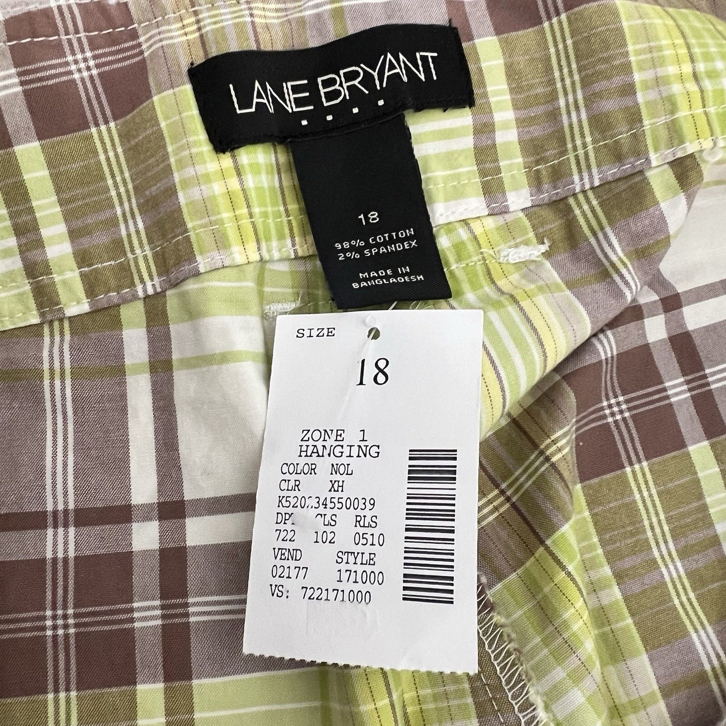 NWT Lane Bryant (18) Green & Brown Plaid Belted Skort New Skirt Pockets Preppy