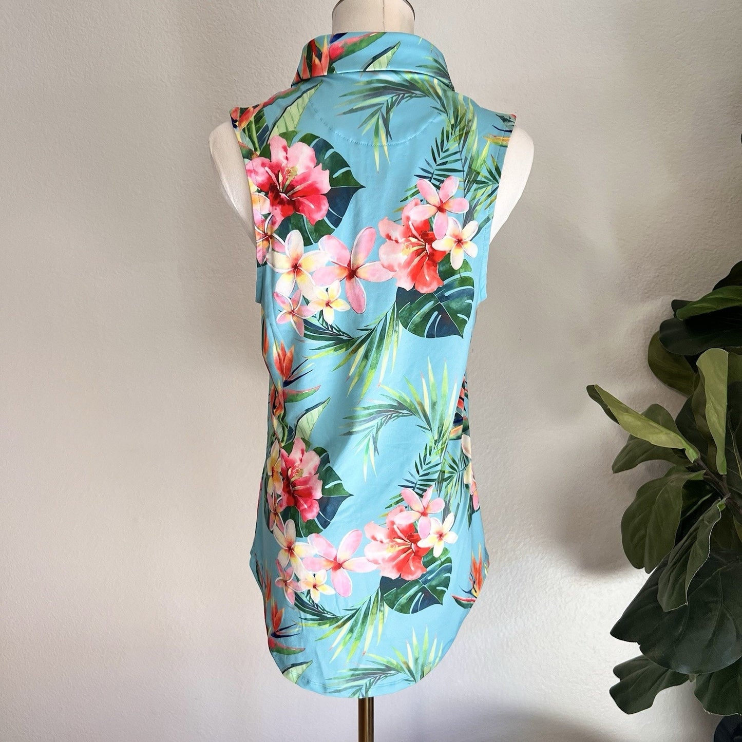 NWT Bad Birdie Womens (M) Sleeveless Tropical Floral Golf Sun Protection