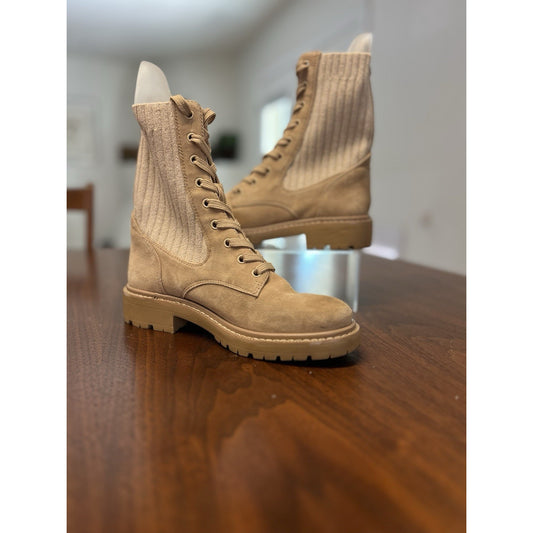 Sam Edelman Lydell Combat Boots 5 Tan Beige Ankle Booties Lug Suede Lace Up