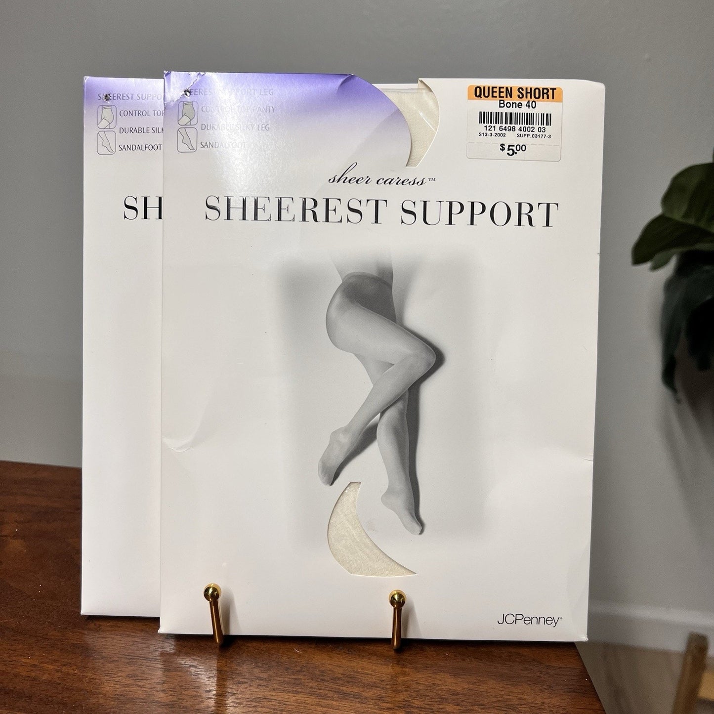 2 x JCPenney Sheer Caress Sheerest Support Queen Short Bone White Pantyhose