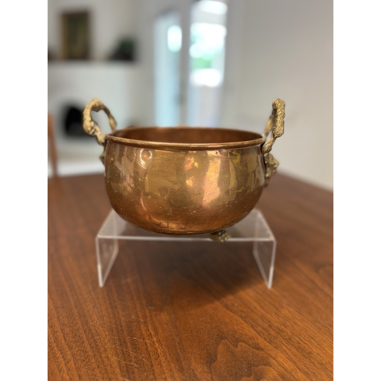 Vintage Copper Cauldron Kettle Pot Hand Hammered Handles Footed Planter Holland