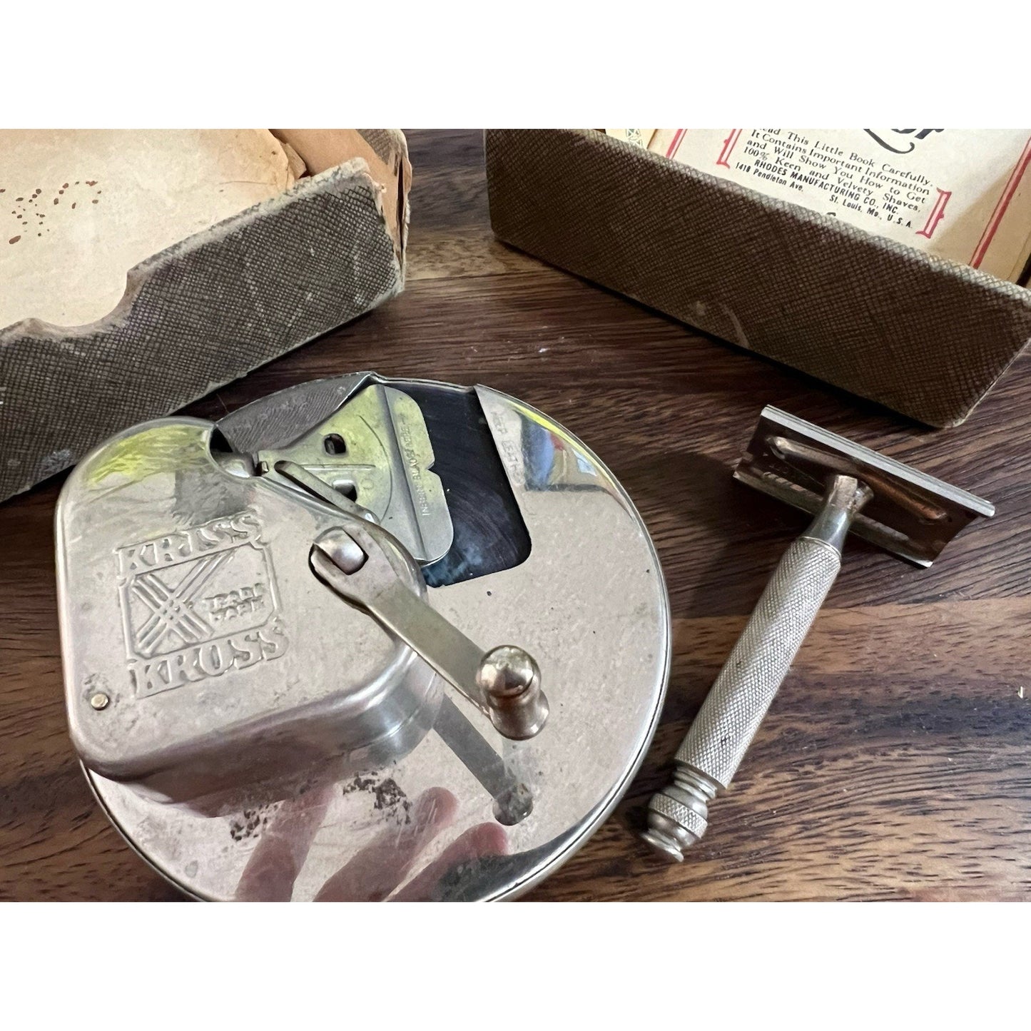 1920’s Antique Kriss Kross Stripper and Razor Kit Working and In Original