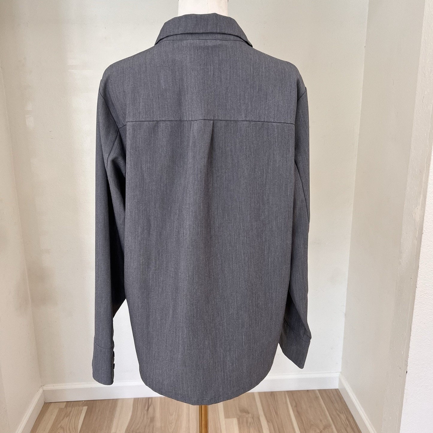 FIGS Nala Scrub Polo Top (L) Long Sleeve Graphite Grey Collar Womens