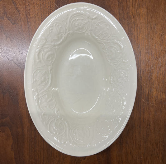 Wedgwood Patrician Vegetable Serving Bowl Oval Cream Ivory Embossed England