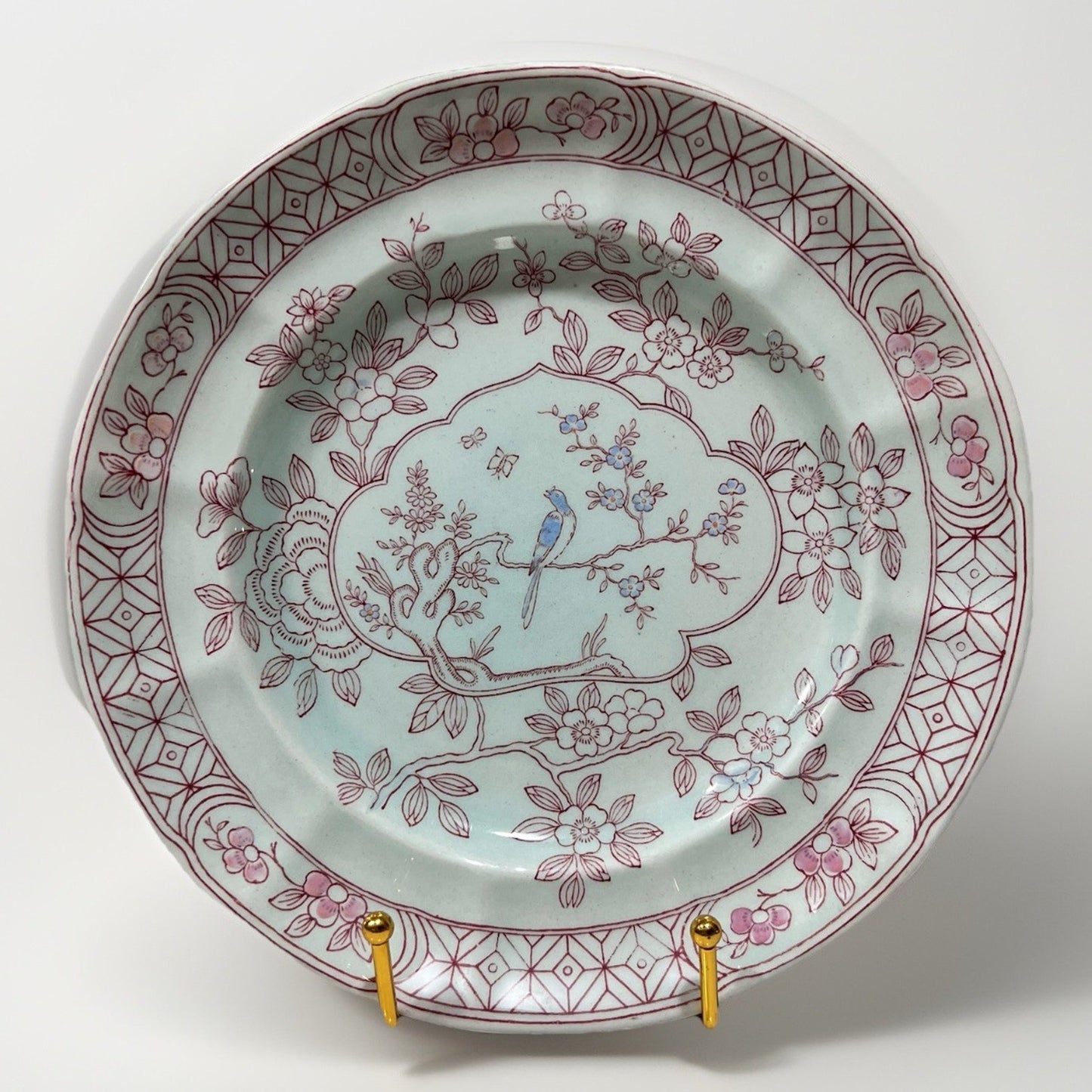 3 x Adams Calyx Ware Singapore Bird 10” Dinner Plates Older Red Backstamp