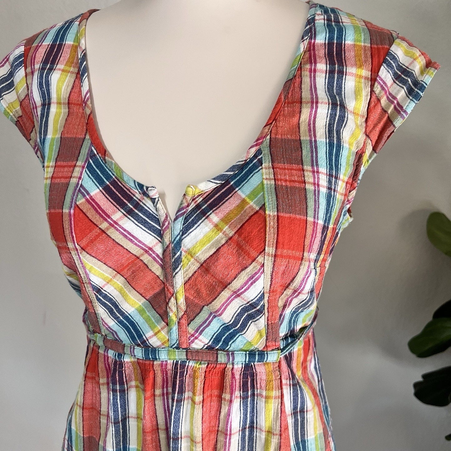 Eddie Bauer (10) Colorful Plaid Lined 100% Cotton Retro Midi Preppy Summer Dress
