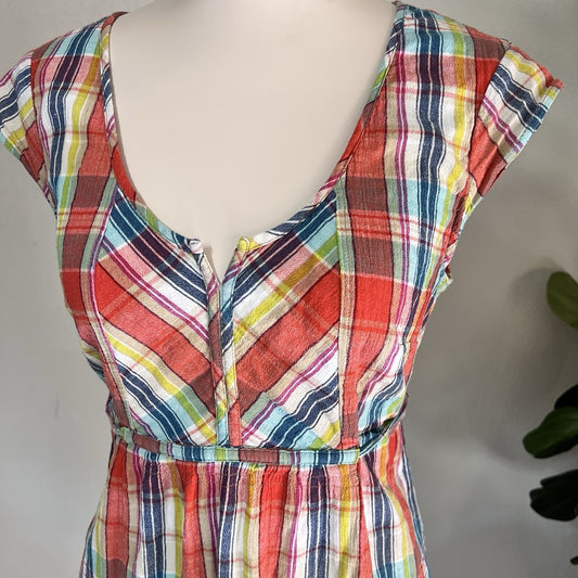 Eddie Bauer (10) Colorful Plaid Lined 100% Cotton Retro Midi Preppy Summer Dress