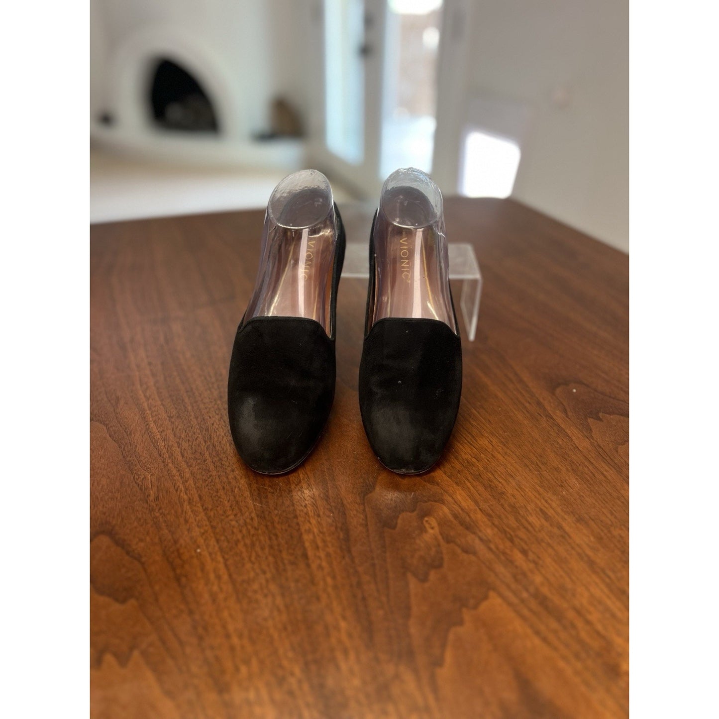 VIONIC Willa Black Suede Smoking Slipper Loafer Flat Arch Support Women Size 6.5