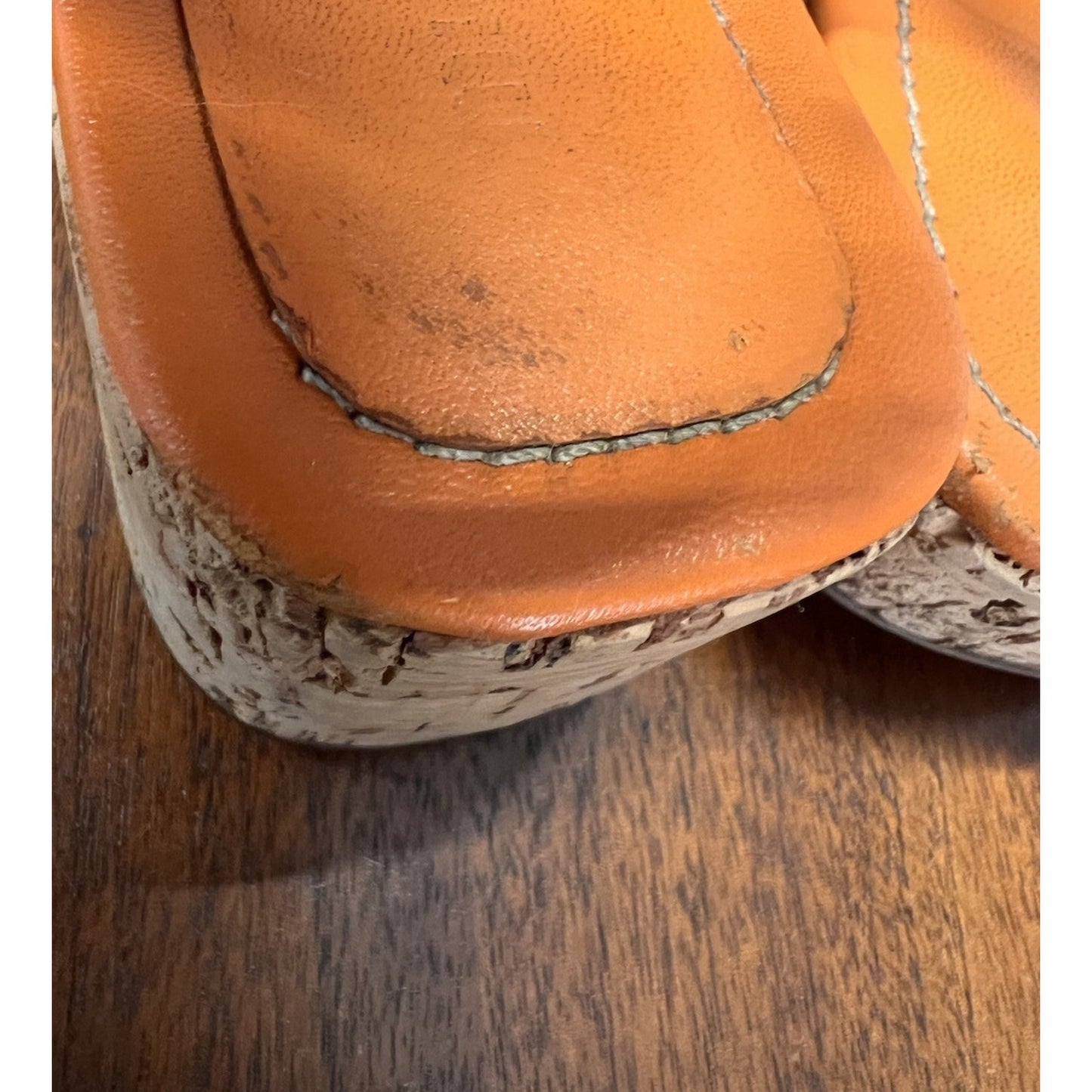 Miu Miu Orange / Teal 2” (aprx) Cork Wedge Women’s Size 5.5 Ankle Buckle Sandal