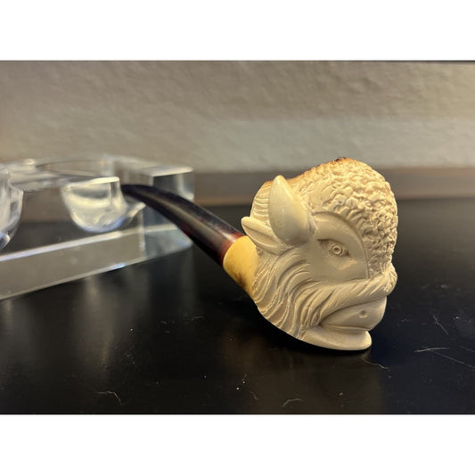 Vintage Meerschaum Buffalo Figure Estate Tobacco Pipe