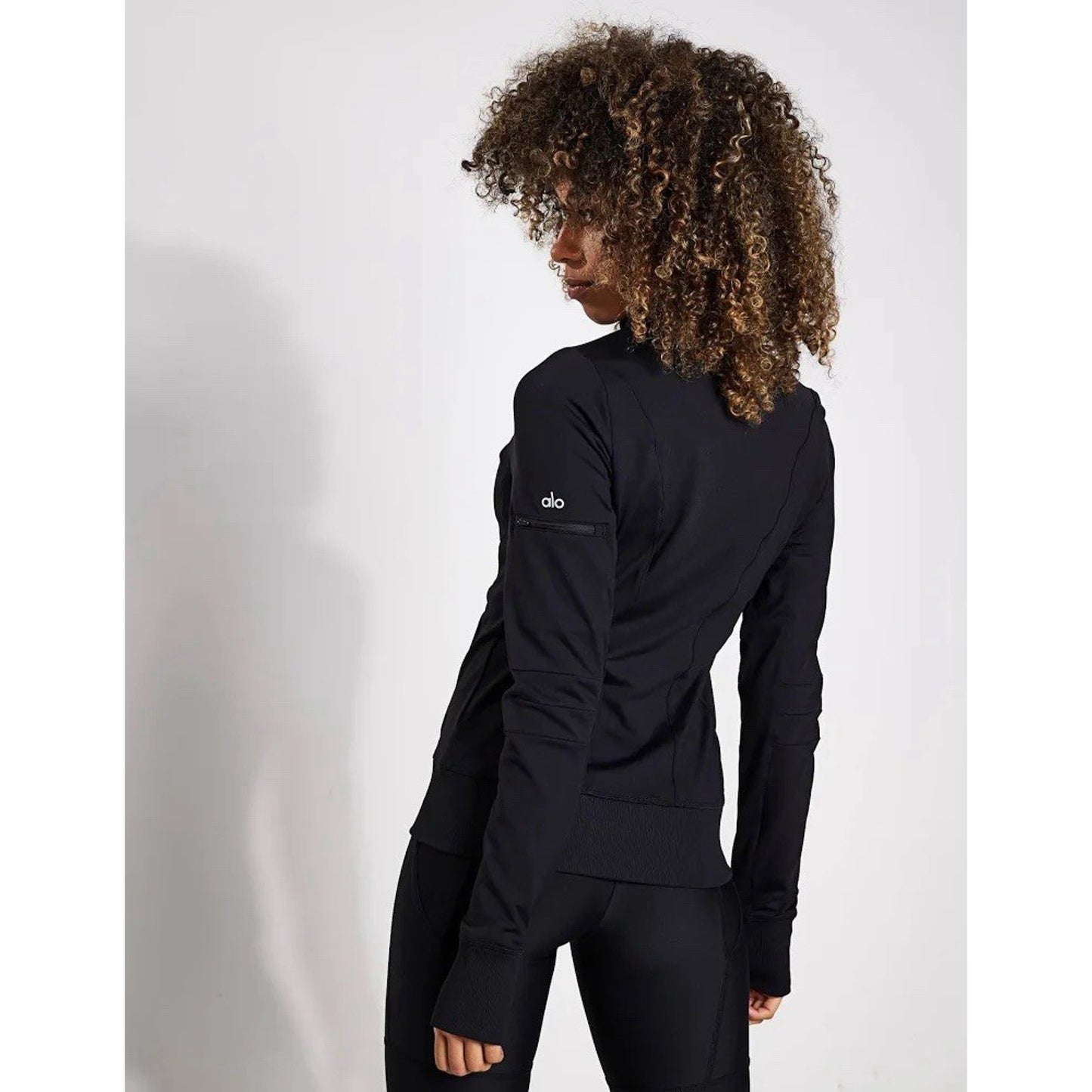 Alo Yoga Contour Jacket (M) Black Full Zip Thumbhole Athletic Track