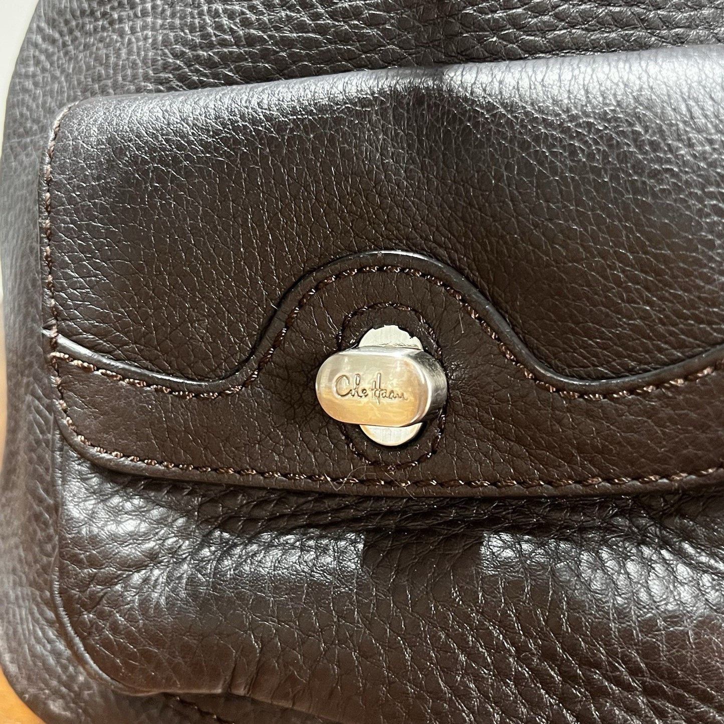 $400 Cole Haan Belted Brown Pebbled Leather Tote Satchel Shoulder Bag Purse
