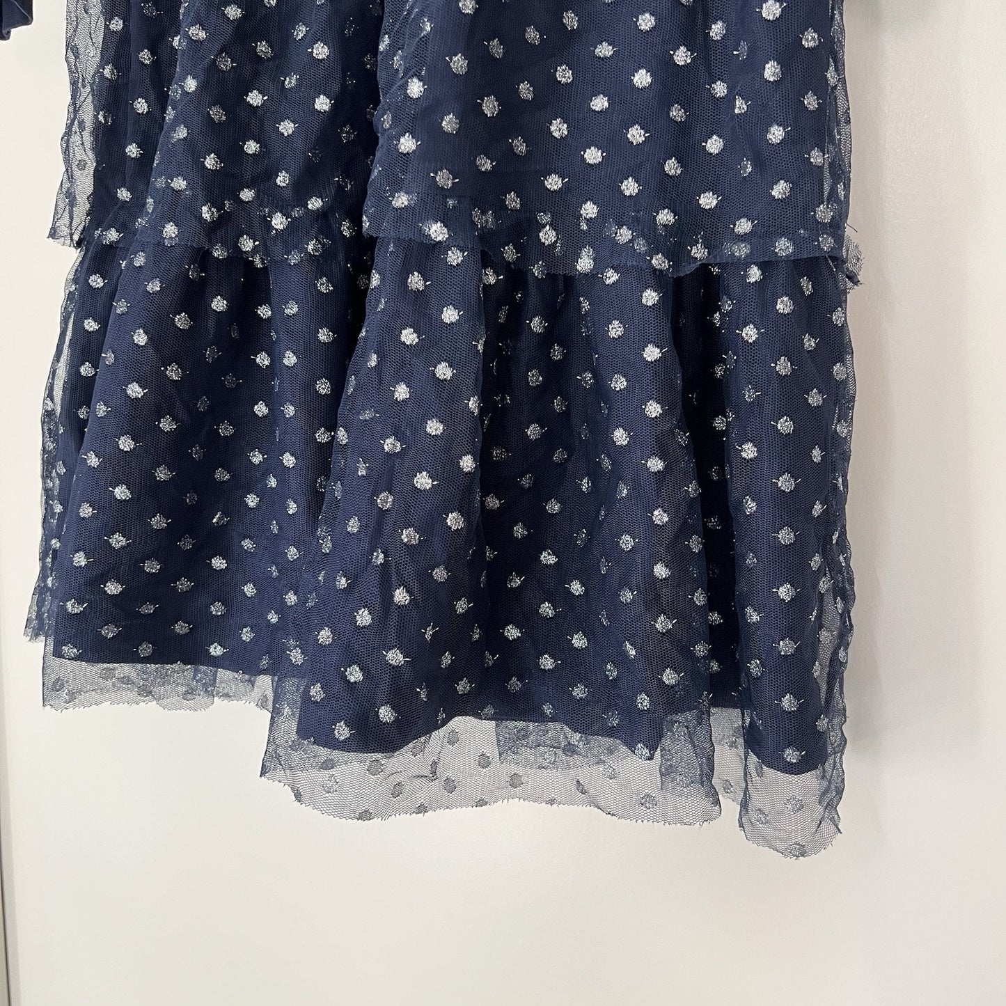 Hanna Andersson Navy Blue Silver Tulle Long Sleeve Dress Sz 8 Sparkle Holiday