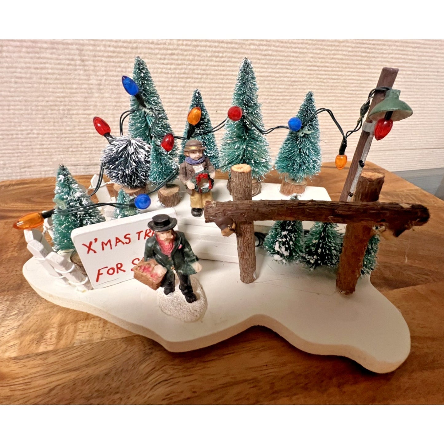 RARE Hand Painted Illuminated Christmas Village Tree Lot by St. Nicholas Square